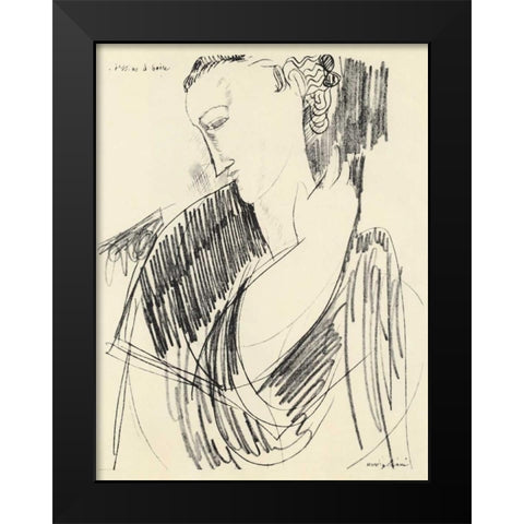Drawing For Drinking Black Modern Wood Framed Art Print by Modigliani, Amedeo