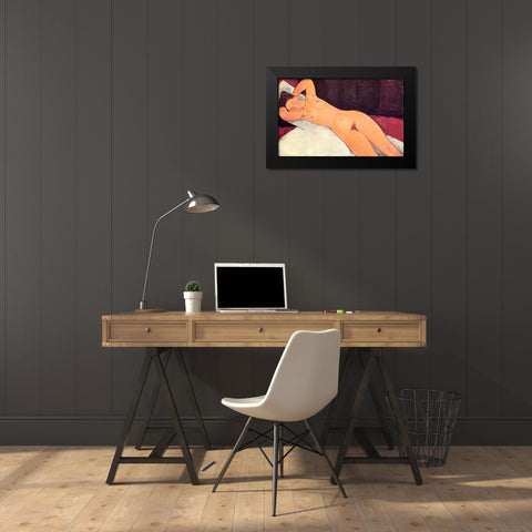 Eyes Closed Reclining Nude Black Modern Wood Framed Art Print by Modigliani, Amedeo