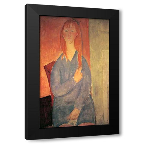 Girl In Blue Dress Black Modern Wood Framed Art Print by Modigliani, Amedeo