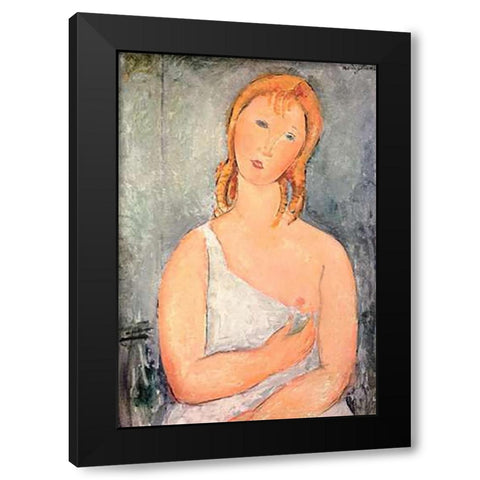 Girl In White Chemise Black Modern Wood Framed Art Print with Double Matting by Modigliani, Amedeo