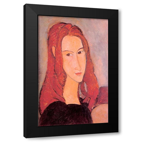 Girl Jeanne Hebuterne Black Modern Wood Framed Art Print by Modigliani, Amedeo