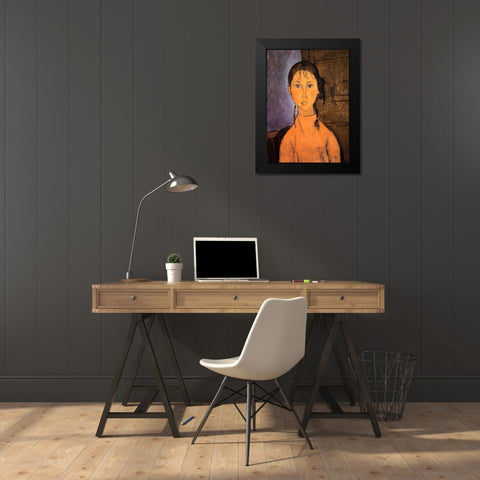 Girl With Braids Black Modern Wood Framed Art Print by Modigliani, Amedeo
