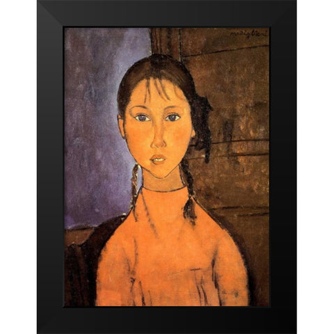 Girl With Braids Black Modern Wood Framed Art Print by Modigliani, Amedeo