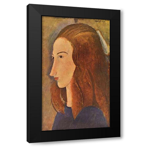 Head Of A Woman Black Modern Wood Framed Art Print by Modigliani, Amedeo