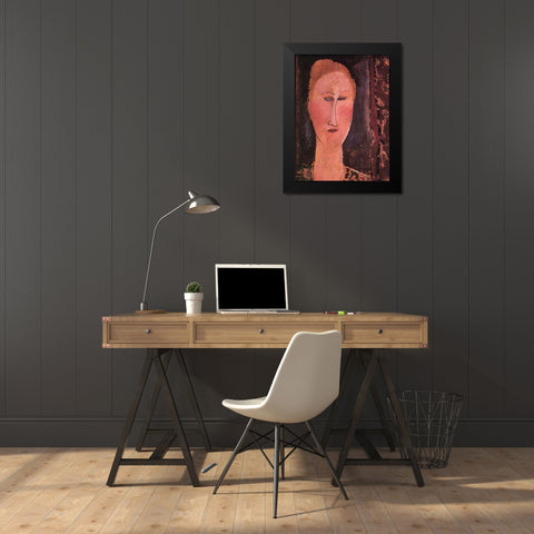 Head Of A Woman 2 Black Modern Wood Framed Art Print by Modigliani, Amedeo