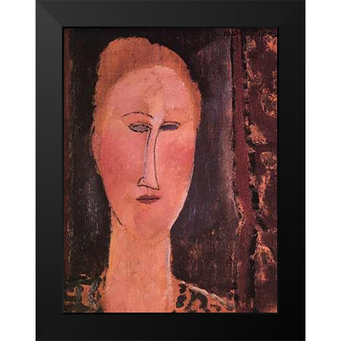 Head Of A Woman 2 Black Modern Wood Framed Art Print by Modigliani, Amedeo
