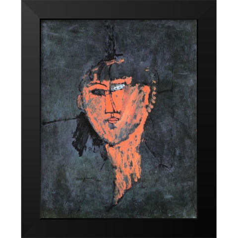 Head Of A Young Woman Black Modern Wood Framed Art Print by Modigliani, Amedeo