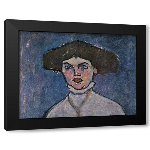 Head Of Young Woman Black Modern Wood Framed Art Print by Modigliani, Amedeo