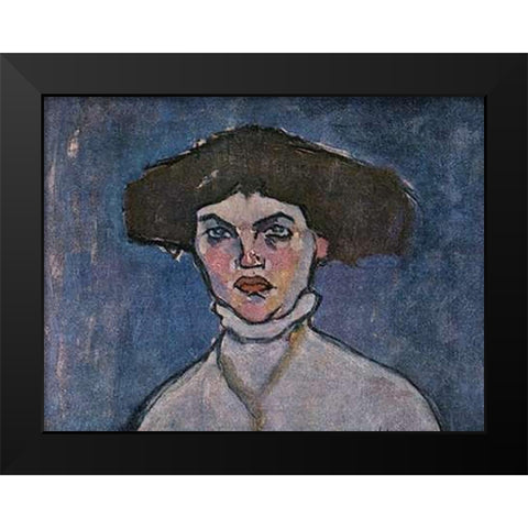Head Of Young Woman Black Modern Wood Framed Art Print by Modigliani, Amedeo