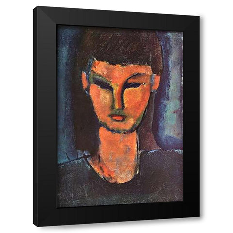 Head Of Young Woman 2 Black Modern Wood Framed Art Print with Double Matting by Modigliani, Amedeo