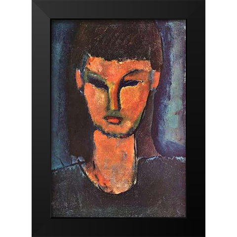 Head Of Young Woman 2 Black Modern Wood Framed Art Print by Modigliani, Amedeo