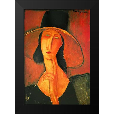 Jeanne Hebuterne Con Grande Black Modern Wood Framed Art Print by Modigliani, Amedeo