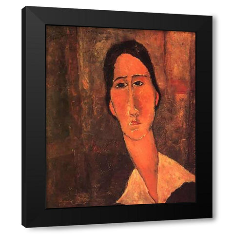 Jeanne Hebuterne Whitecollar Black Modern Wood Framed Art Print with Double Matting by Modigliani, Amedeo