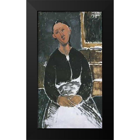 La Fantesca Black Modern Wood Framed Art Print by Modigliani, Amedeo