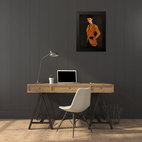 Lady Inriding Habit Black Modern Wood Framed Art Print by Modigliani, Amedeo
