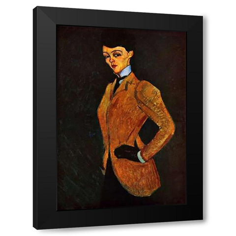 Lady Inriding Habit Black Modern Wood Framed Art Print with Double Matting by Modigliani, Amedeo