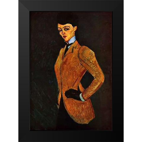 Lady Inriding Habit Black Modern Wood Framed Art Print by Modigliani, Amedeo