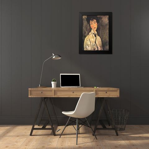 Lady With Black Tie Black Modern Wood Framed Art Print by Modigliani, Amedeo