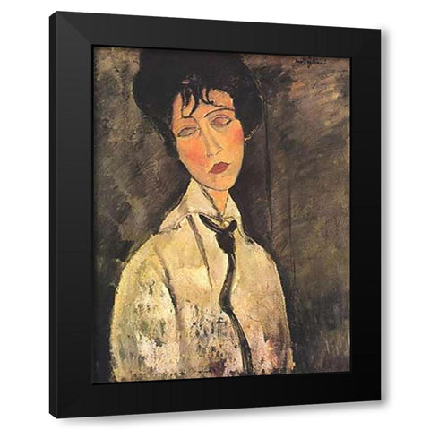 Lady With Black Tie Black Modern Wood Framed Art Print with Double Matting by Modigliani, Amedeo