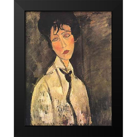 Lady With Black Tie Black Modern Wood Framed Art Print by Modigliani, Amedeo