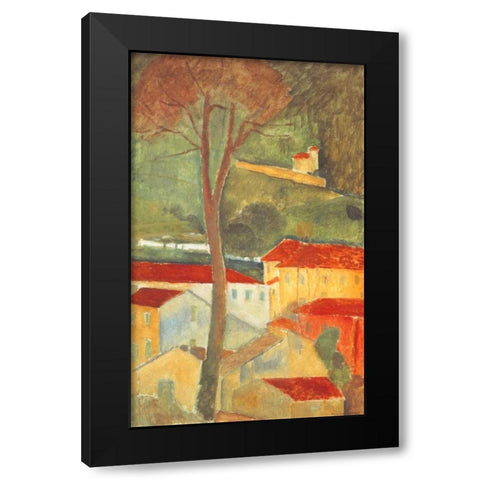 Landscape At Cagnes Black Modern Wood Framed Art Print with Double Matting by Modigliani, Amedeo