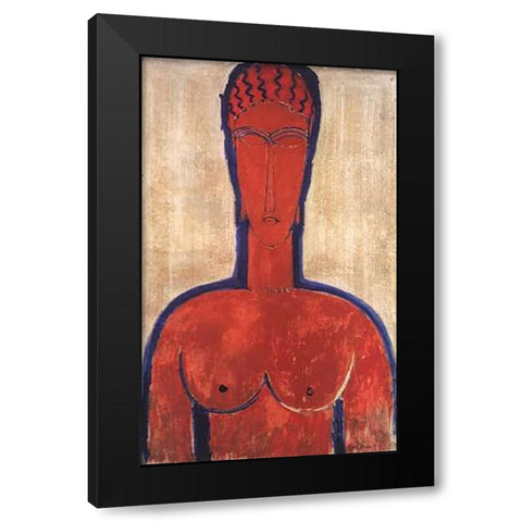 Large Red Bust Black Modern Wood Framed Art Print with Double Matting by Modigliani, Amedeo