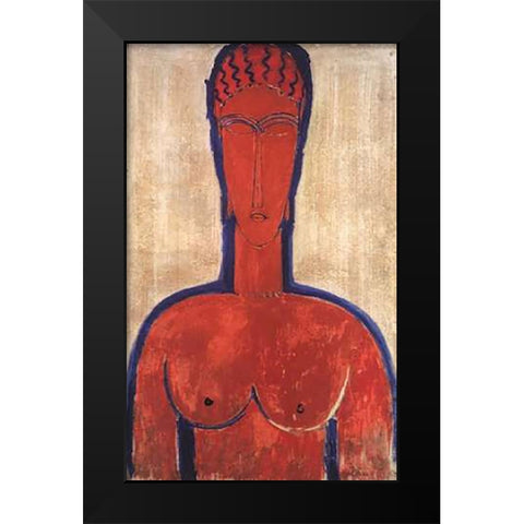 Large Red Bust Black Modern Wood Framed Art Print by Modigliani, Amedeo
