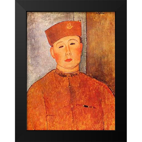 Le Zouave Black Modern Wood Framed Art Print by Modigliani, Amedeo