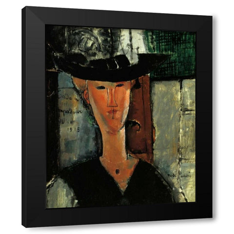 Madam Pompadour Black Modern Wood Framed Art Print by Modigliani, Amedeo