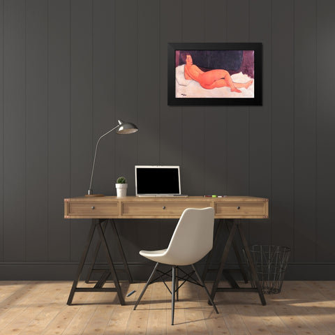 Nude Looking Over Right Shoulder Black Modern Wood Framed Art Print by Modigliani, Amedeo