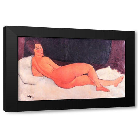 Nude Looking Over Right Shoulder Black Modern Wood Framed Art Print with Double Matting by Modigliani, Amedeo