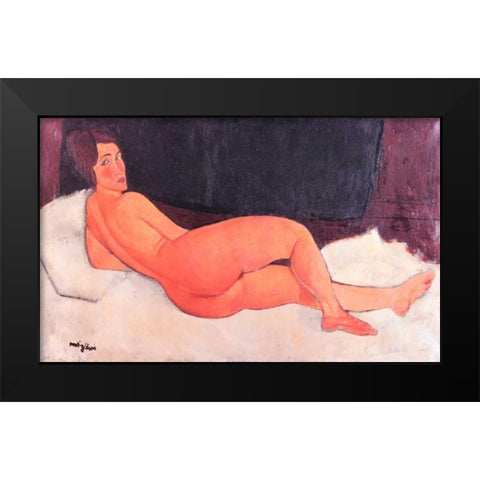 Nude Looking Over Right Shoulder Black Modern Wood Framed Art Print by Modigliani, Amedeo