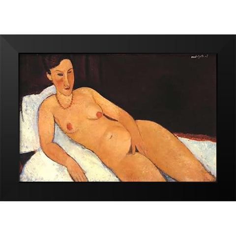 Nude With Coral Necklace Black Modern Wood Framed Art Print by Modigliani, Amedeo