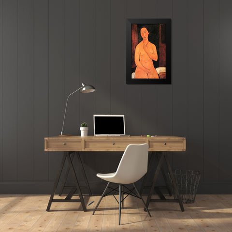 Nude With Necklace Black Modern Wood Framed Art Print by Modigliani, Amedeo