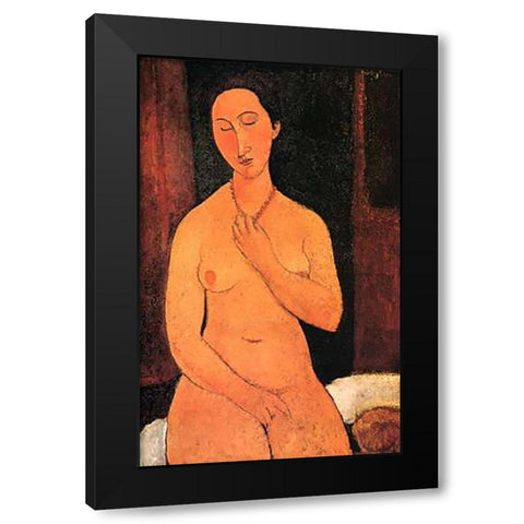 Nude With Necklace Black Modern Wood Framed Art Print with Double Matting by Modigliani, Amedeo