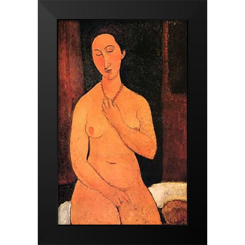 Nude With Necklace Black Modern Wood Framed Art Print by Modigliani, Amedeo