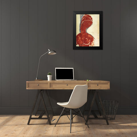 Portrait In Red Black Modern Wood Framed Art Print by Modigliani, Amedeo