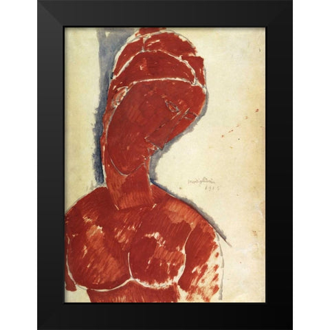 Portrait In Red Black Modern Wood Framed Art Print by Modigliani, Amedeo