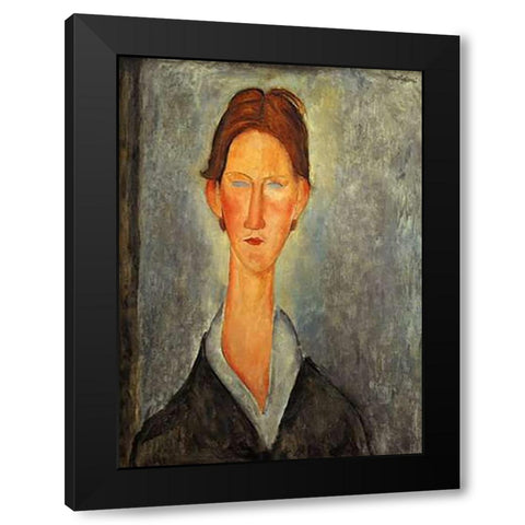 Portrait Of A Student Black Modern Wood Framed Art Print with Double Matting by Modigliani, Amedeo