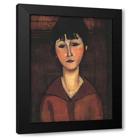 Portrait Of A Young Woman Black Modern Wood Framed Art Print with Double Matting by Modigliani, Amedeo