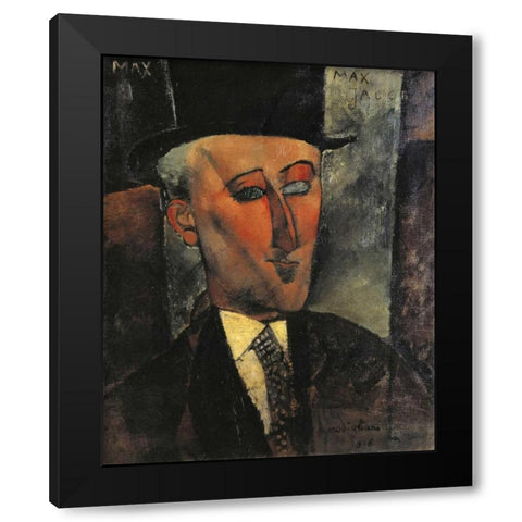 Portrait Of Max Jacob Black Modern Wood Framed Art Print with Double Matting by Modigliani, Amedeo