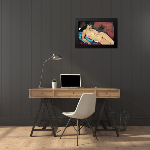 Reclining Nude Raised On Right Arm Black Modern Wood Framed Art Print by Modigliani, Amedeo