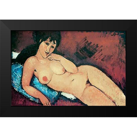 Reclining Nude Raised On Right Arm Black Modern Wood Framed Art Print by Modigliani, Amedeo