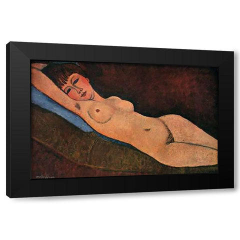 Reclining Nude Blue Cushion Black Modern Wood Framed Art Print with Double Matting by Modigliani, Amedeo