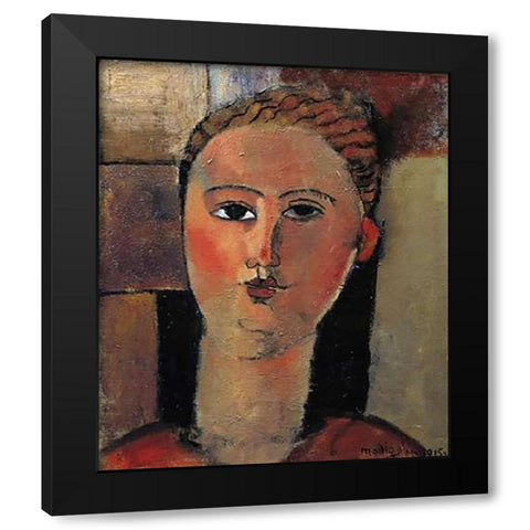 Red Haired Girl Black Modern Wood Framed Art Print by Modigliani, Amedeo
