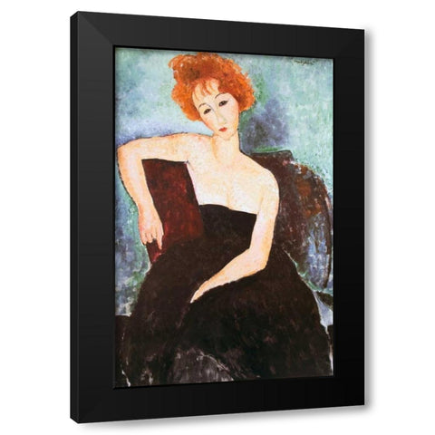 Red Headed Woman Black Modern Wood Framed Art Print by Modigliani, Amedeo