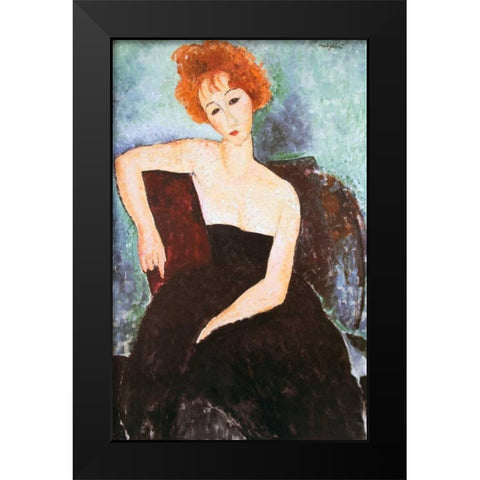 Red Headed Woman Black Modern Wood Framed Art Print by Modigliani, Amedeo