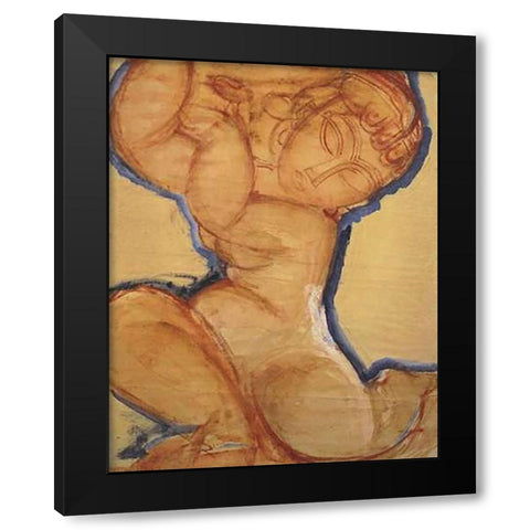 Rose Caryatid With Blue Border Black Modern Wood Framed Art Print by Modigliani, Amedeo