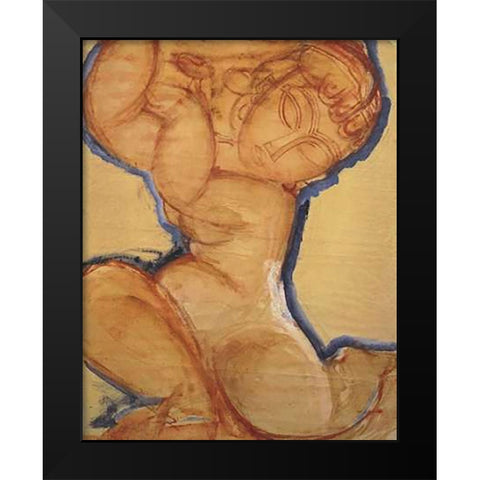 Rose Caryatid With Blue Border Black Modern Wood Framed Art Print by Modigliani, Amedeo