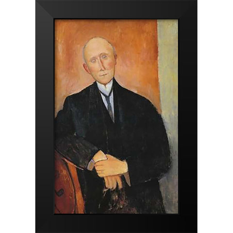 Seated Man With Orange Background Black Modern Wood Framed Art Print by Modigliani, Amedeo